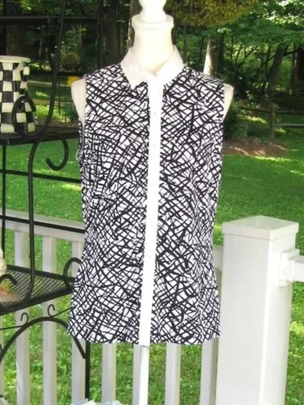 J. McLaughlin Betty Catalina Cloth sleeveless top shirt button front Large
